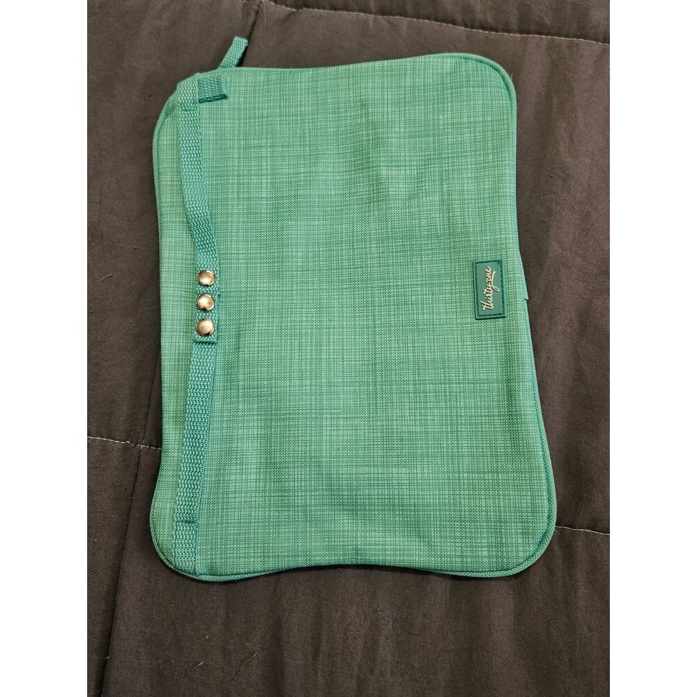 Thirty-One Pocket-A-Tote Teal Cross Hatch Organizer Snap on Zipper Pocket